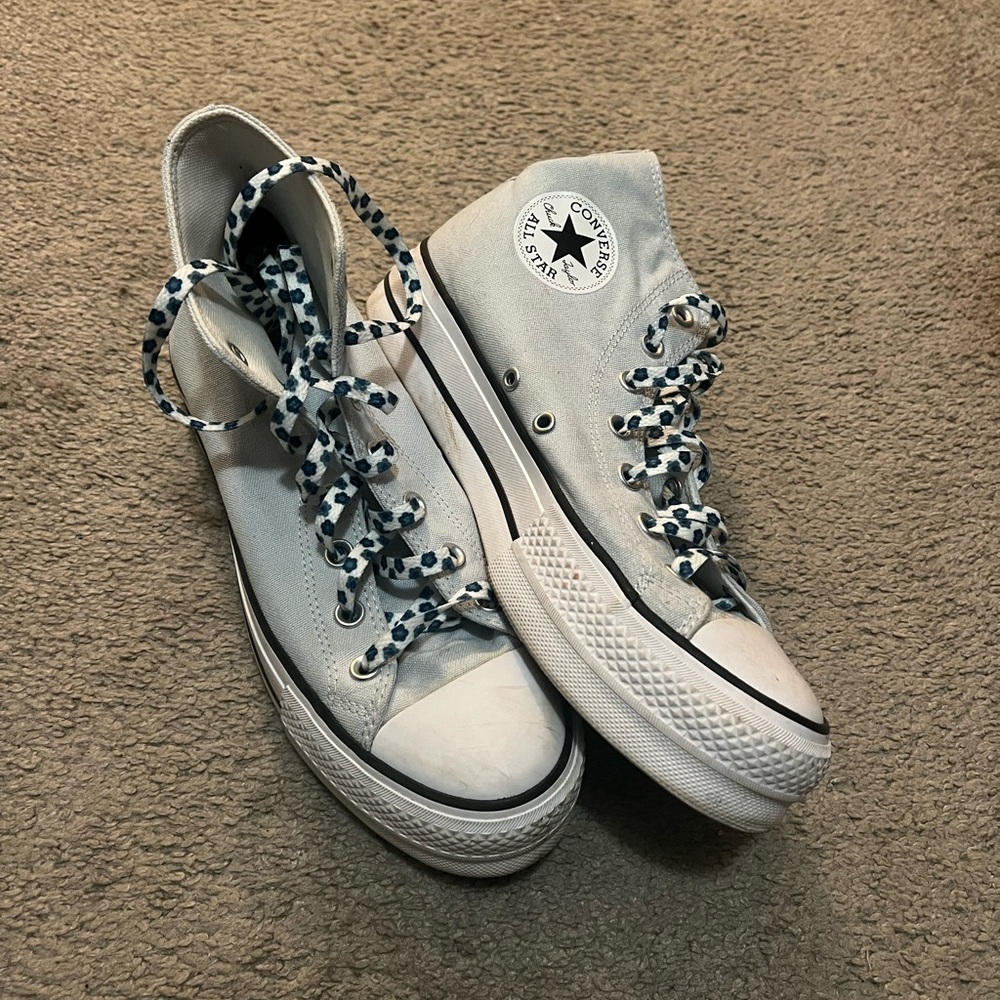 Converse light blue Sneakers with Unique floral Lacing
